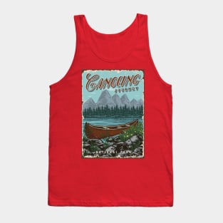 Canoeing journey. National park illustration with river and forest in mountains Tank Top